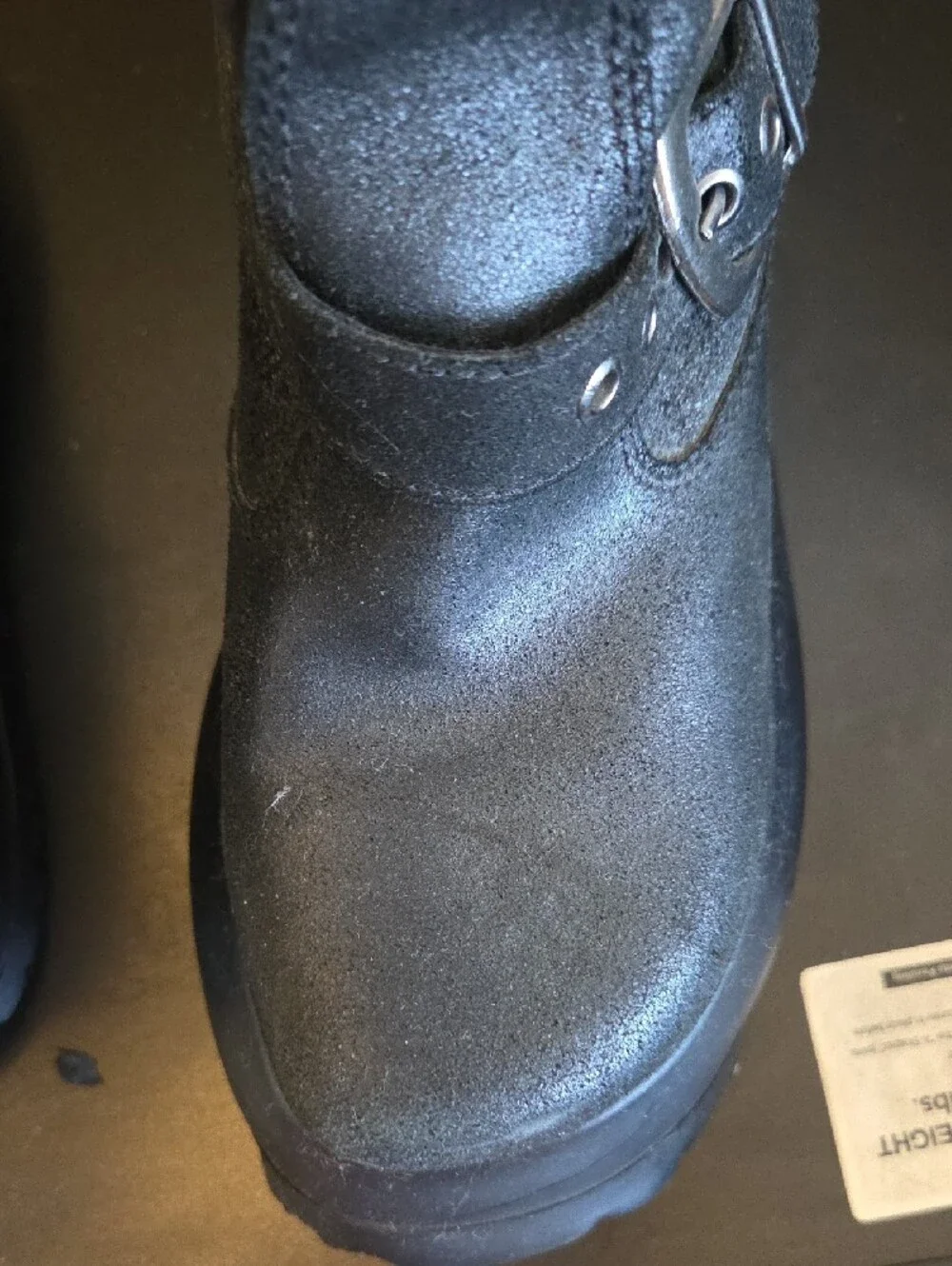 Women’s Roughout Leather Black Wedge Platform Boots with Buckle Detail